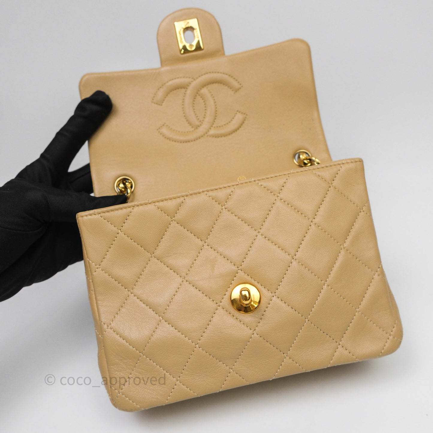 Chanel Vintage Mini Flap Bag Beige Lambskin Gold Hardware