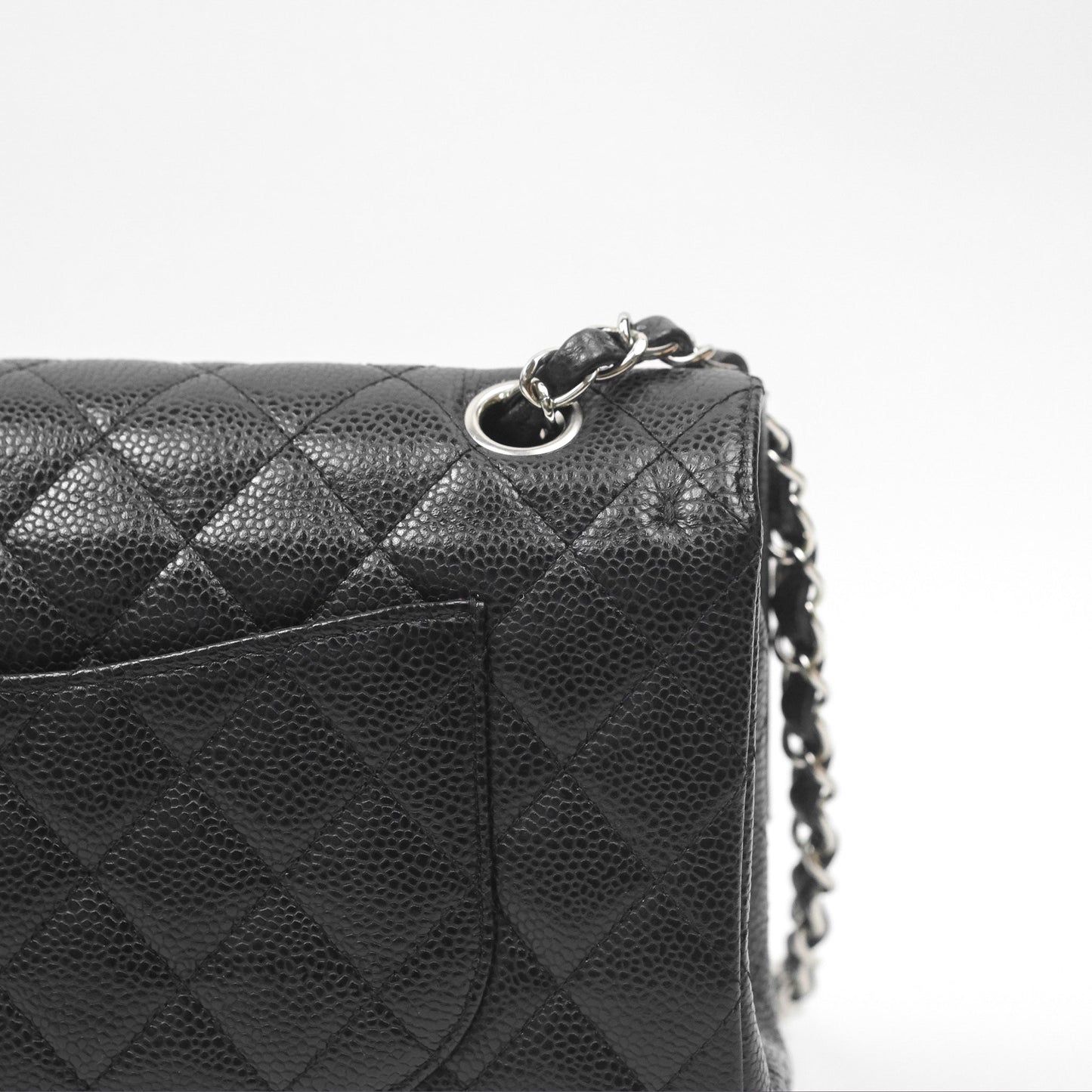 Chanel Classic M/L Medium Flap Quilted Black Caviar Silver Hardware