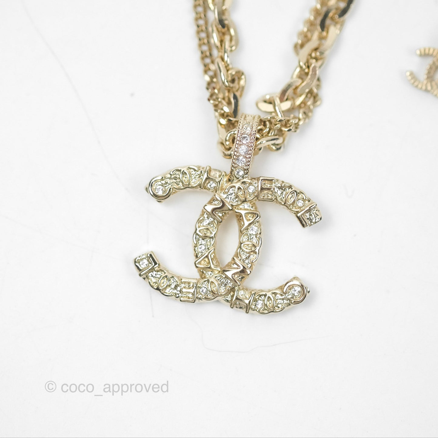 Chanel CC Crystal Necklace Gold Tone 21P