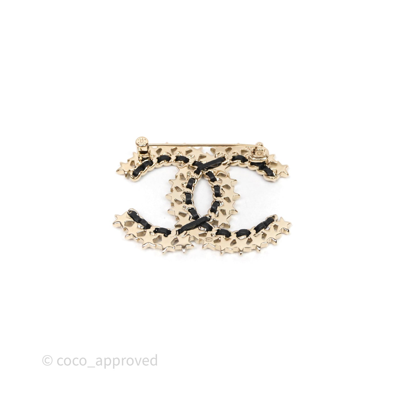 Chanel CC Logo Crystal Star Brooch Gold Tone 23C