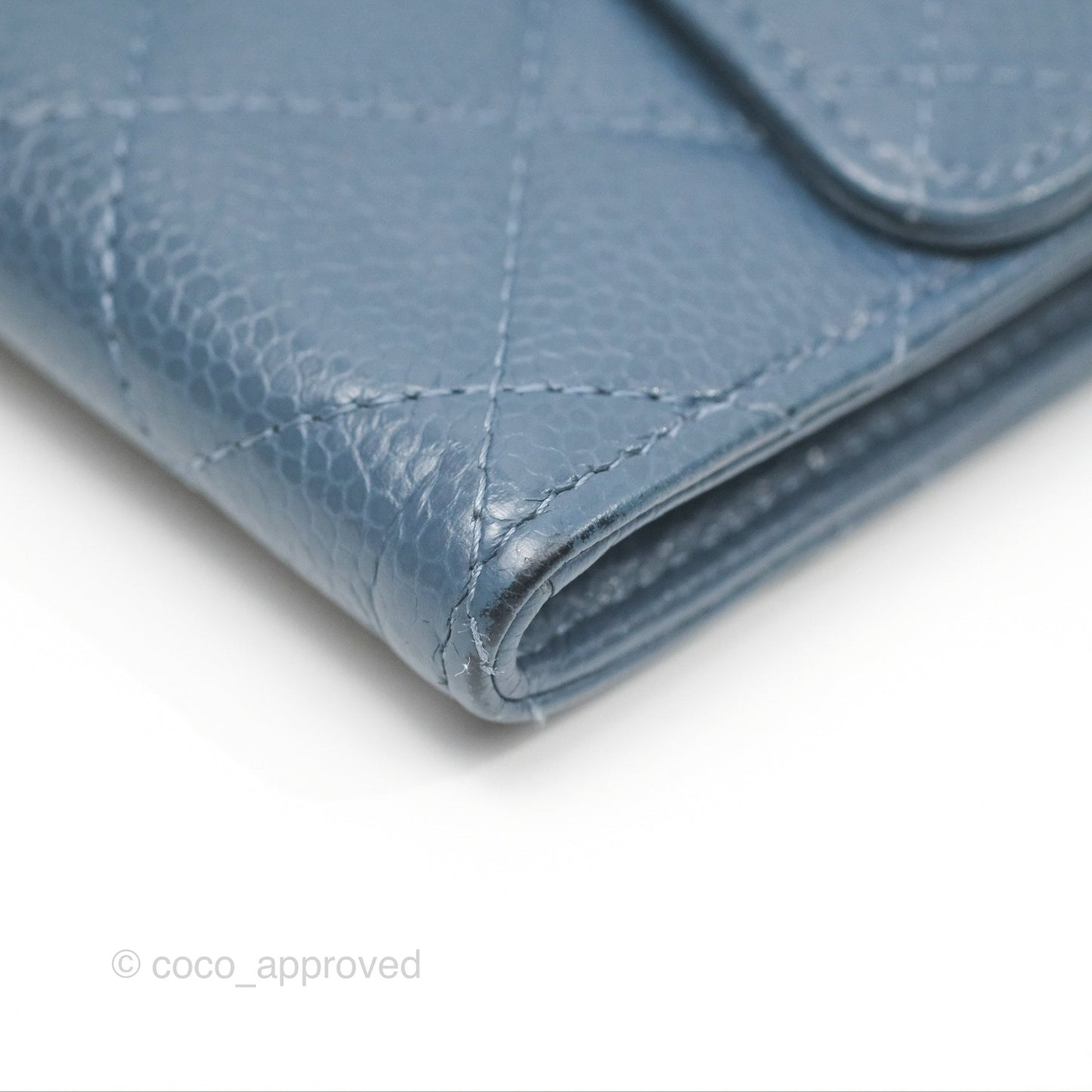 Chanel Quilted Small Flap Wallet Grey Blue Caviar Silver Hardware