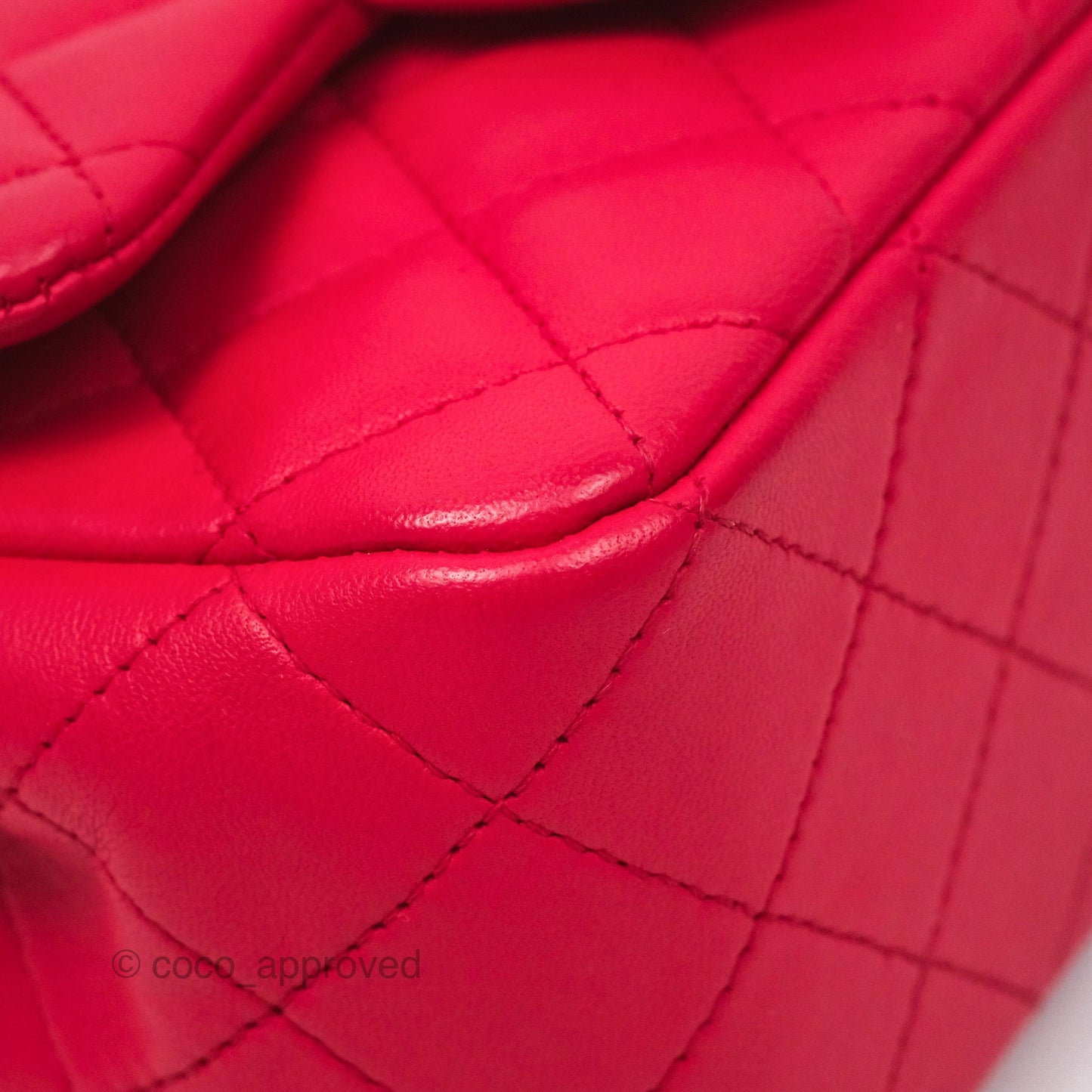 Chanel Mini Square Quilted Red Lambskin Gold Hardware