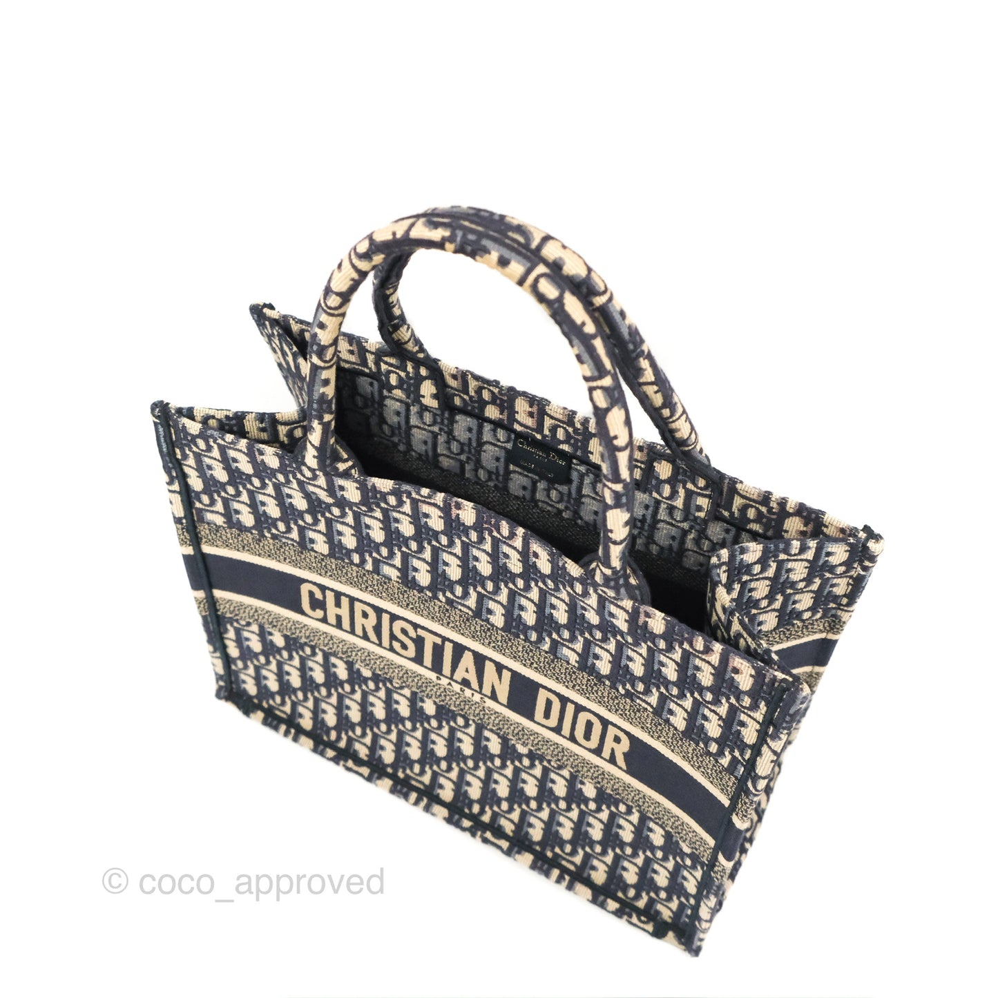 Christian Dior Medium (Old Small) Dior Navy Oblique Embroidery Canvas Book Tote