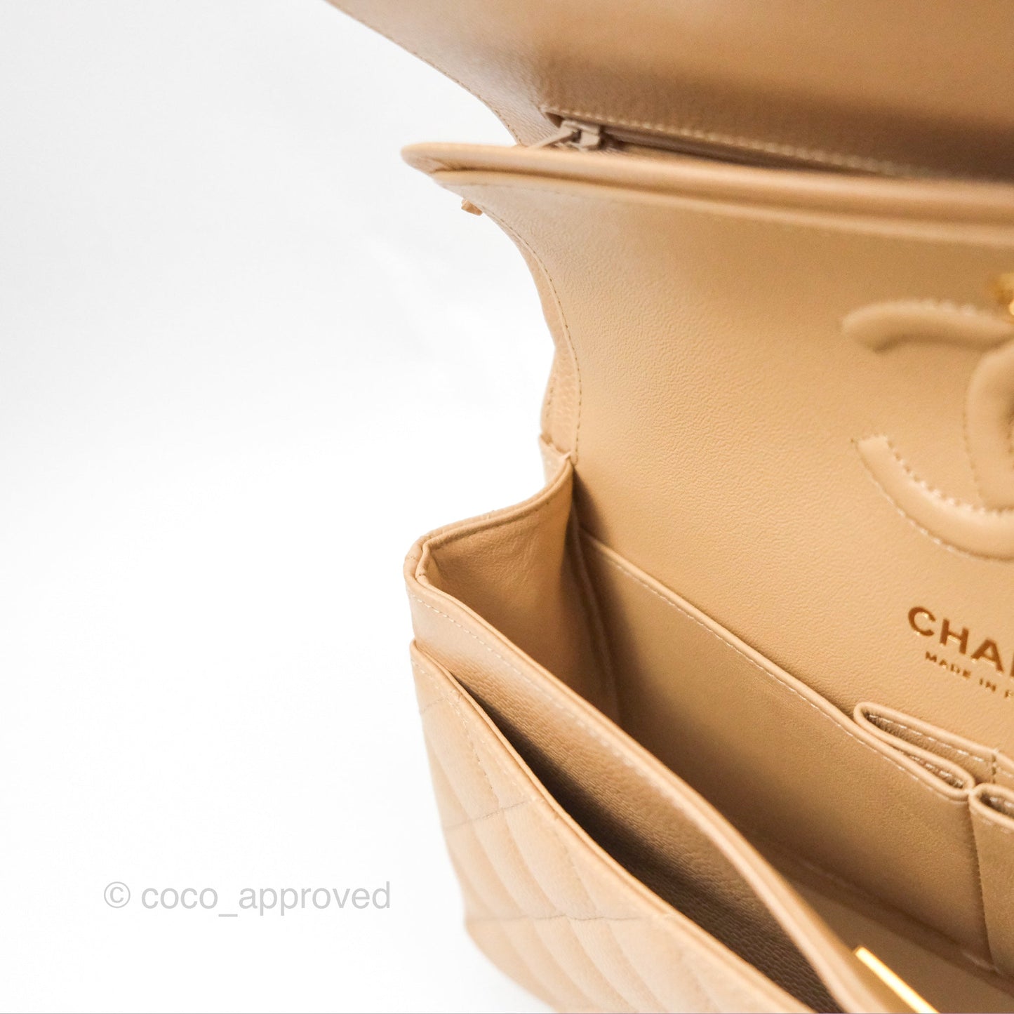 Chanel Small Quilted Classic Flap Beige Caviar Gold Hardware