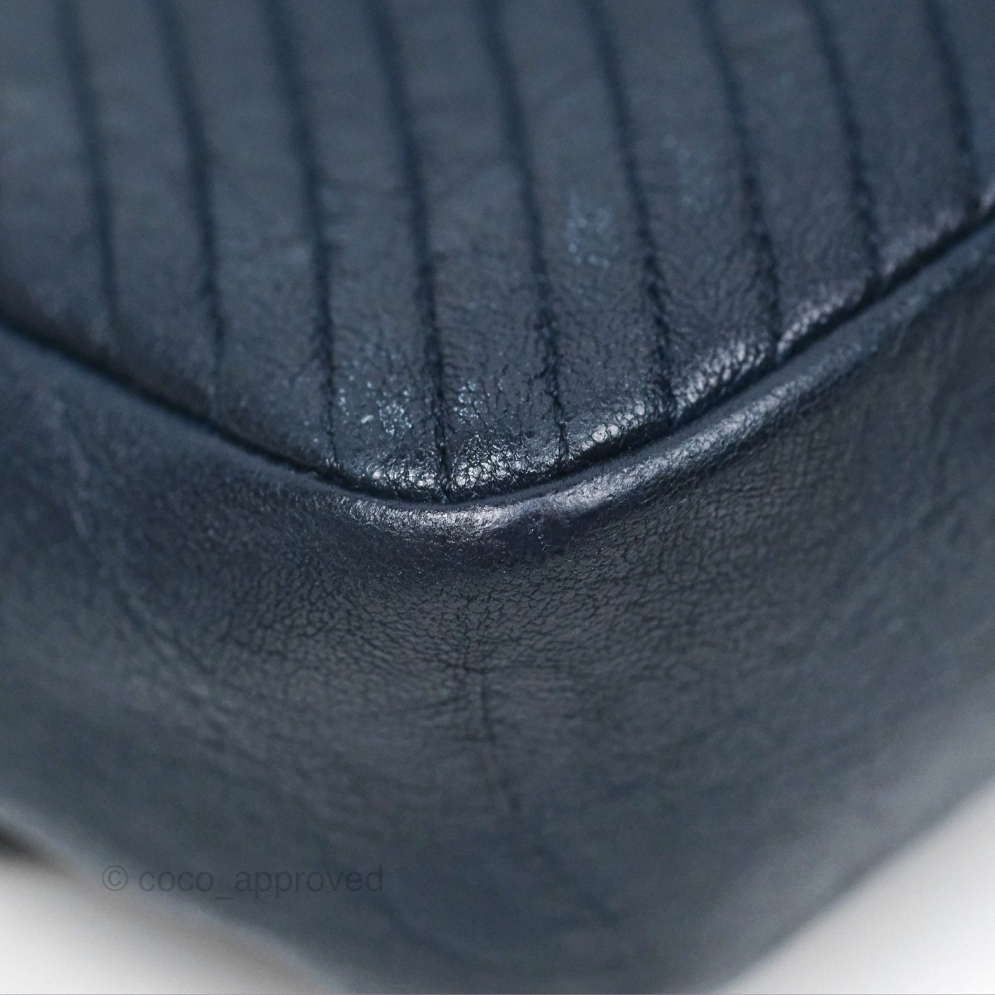 Chanel Small Chevron Surpique Flap Navy Calfskin Aged Gold Hardware