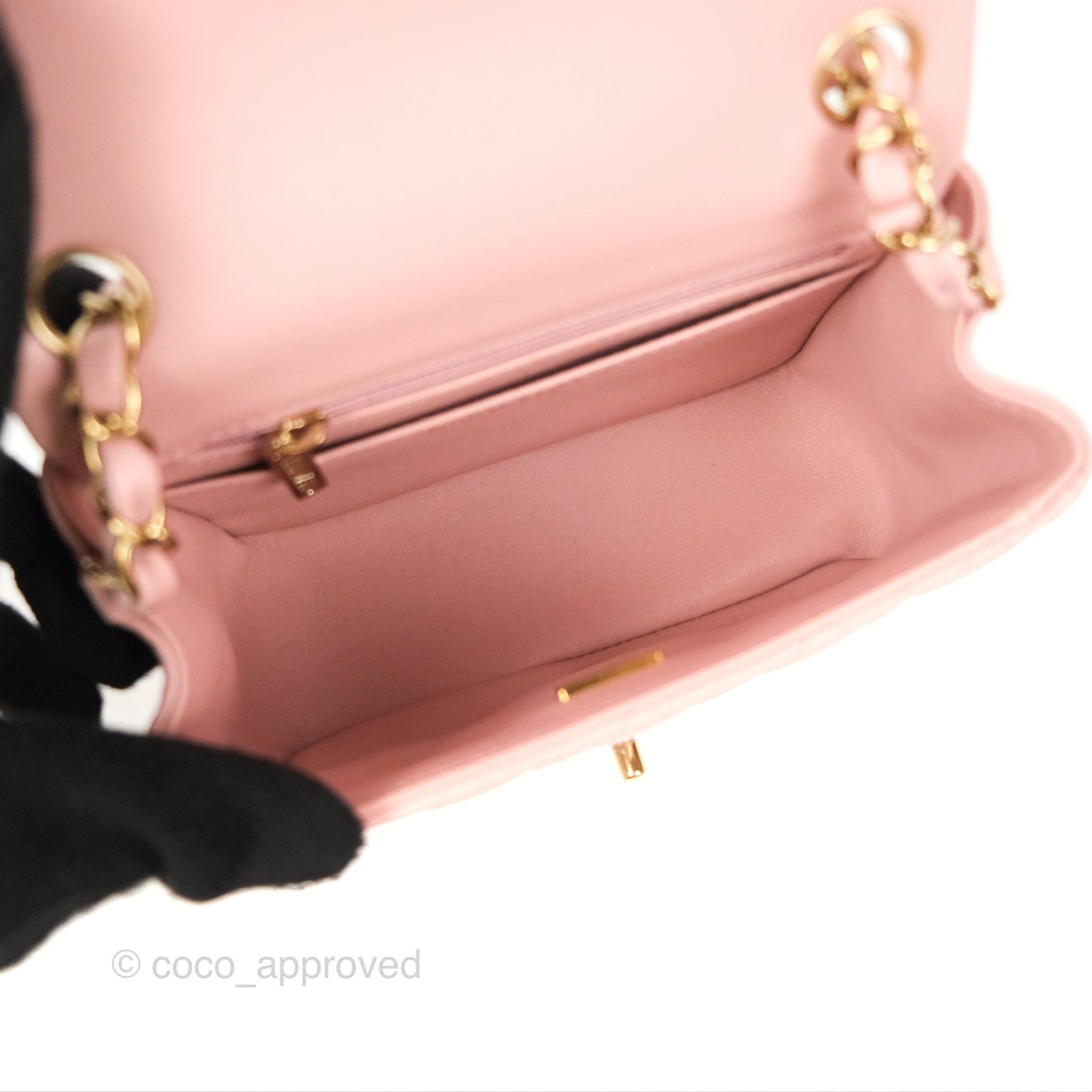 Chanel Quilted Mini Square Flap Pink Lambskin Gold Hardware