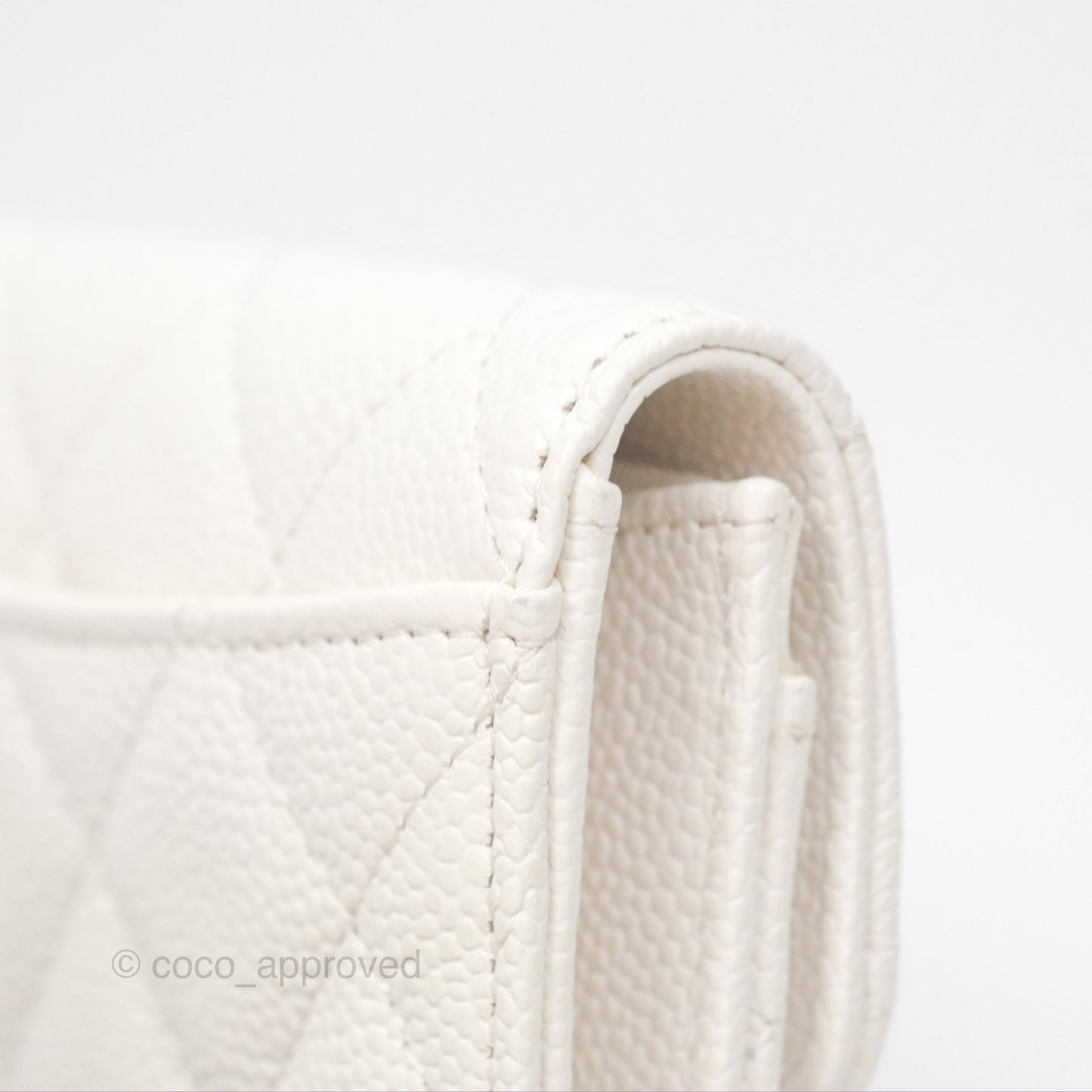 Chanel Quilted Flap Card Holder White Caviar Silver Hardware