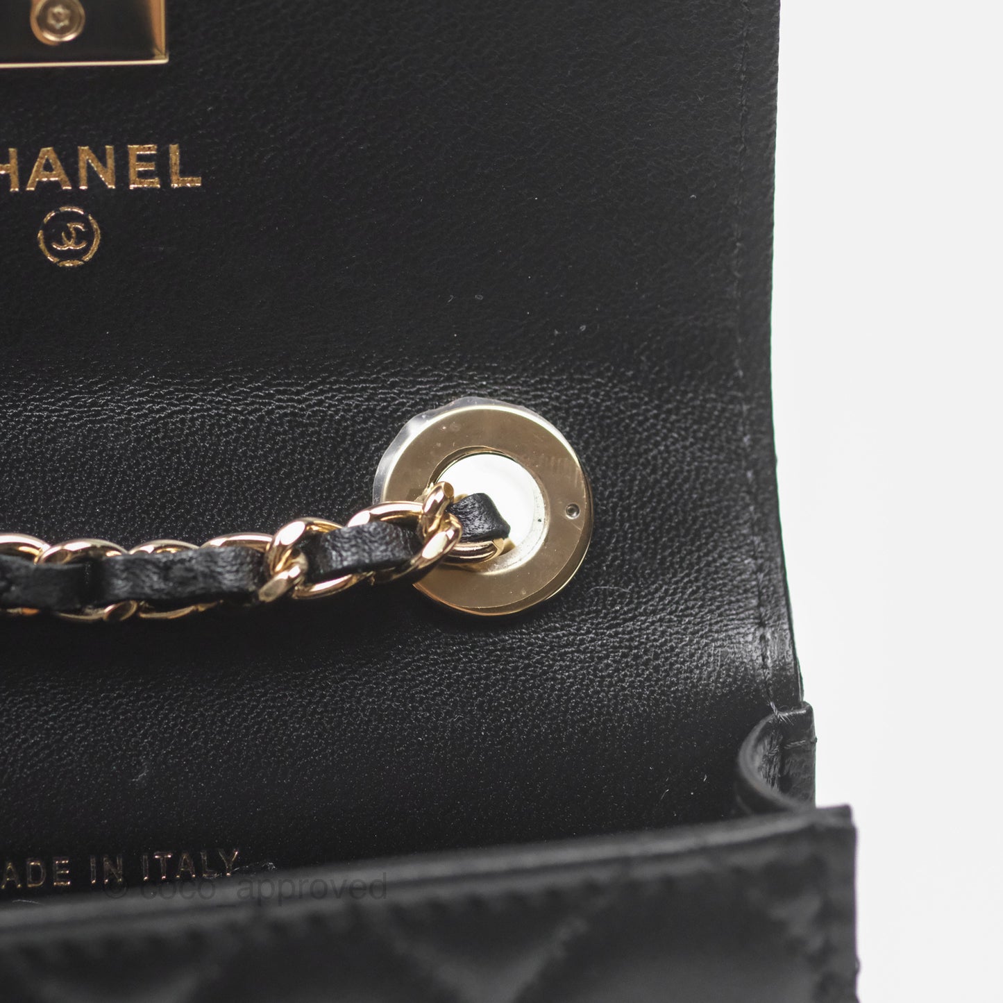 Chanel Mini Quilted Trendy CC Card Holder With Chain Black Lambskin Gold Hardware