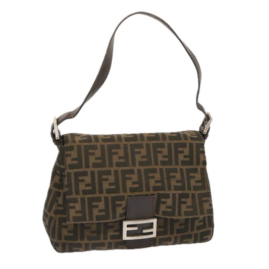 Luxury FendiZucca Canvas Mamma Baguette Shoulder Bag Black Brown67991