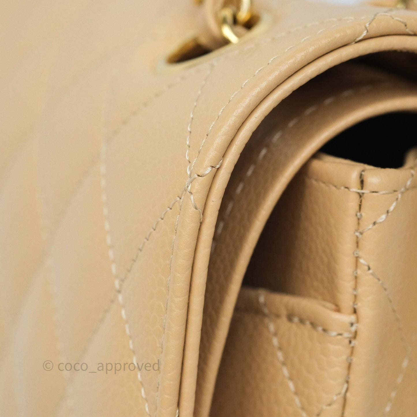 Chanel Small Classic Flap Quilted Beige Caviar Gold Hardware