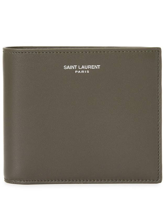 Luxury Saint Laurent East West Leather Half Wallet Light Musk
