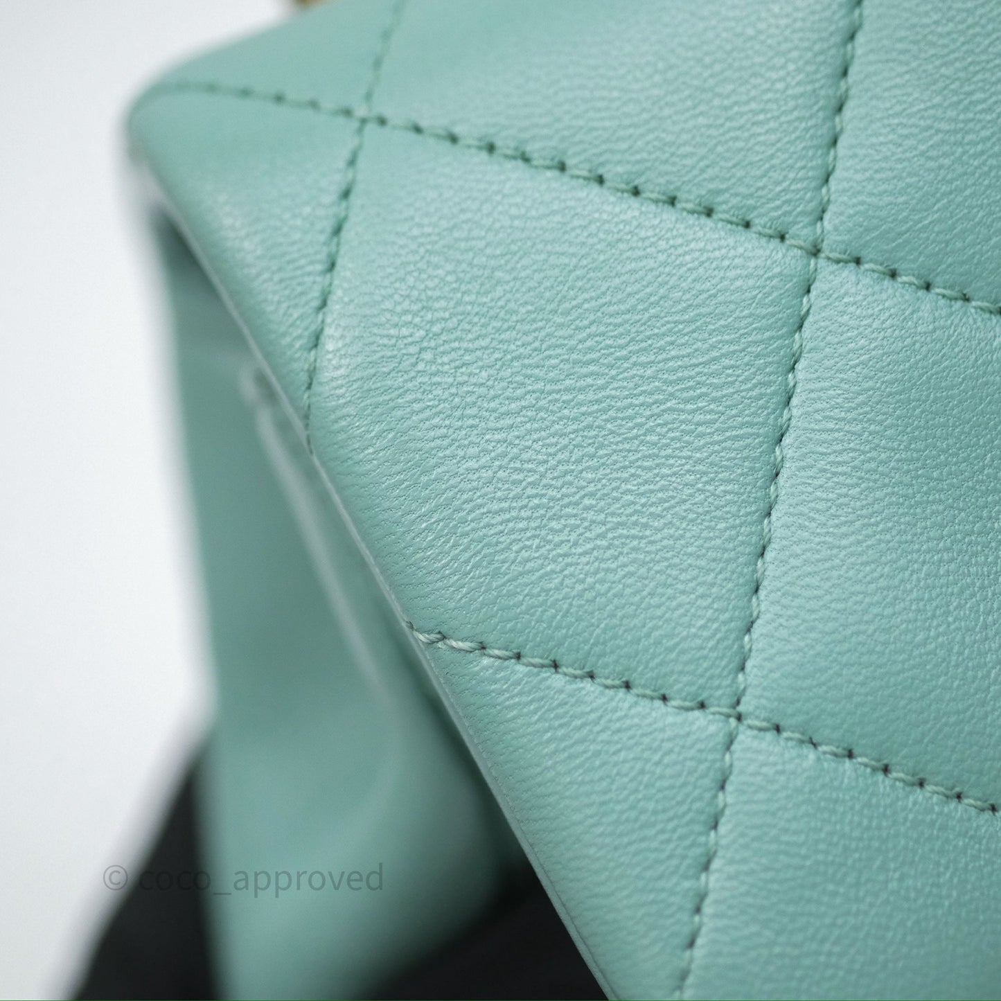 Chanel Quilted Small Circular Handle Bag Mint Green Aged Gold Hardware