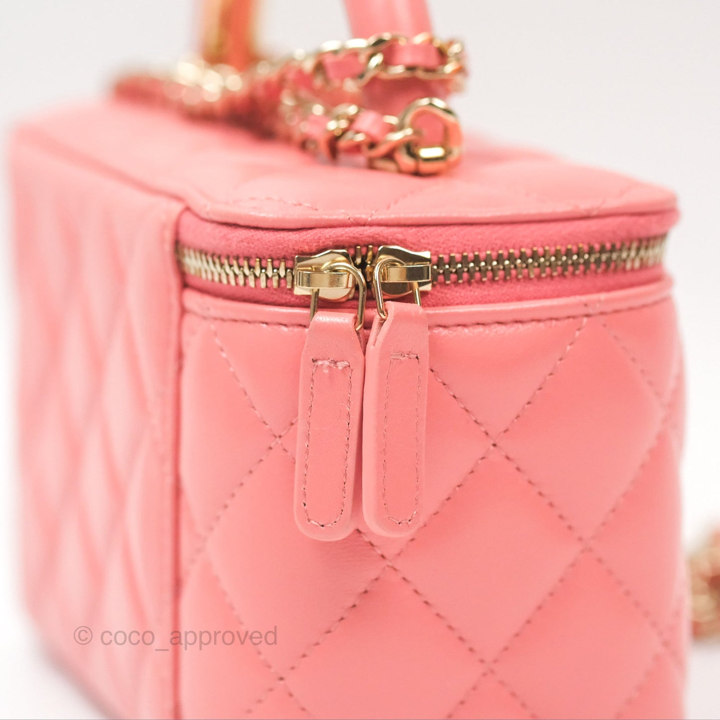Chanel Vanity Rectangular Top Handle Pink Lambskin Gold Hardware