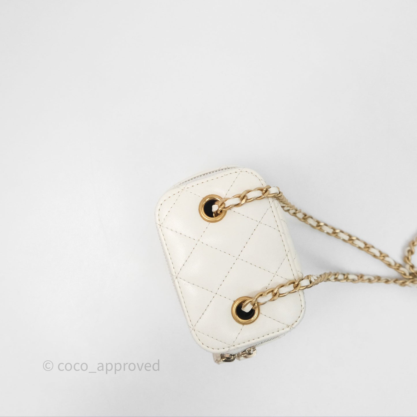 Chanel Mini Pearl Crush Vanity With Chain Ivory White Aged Gold Hardware