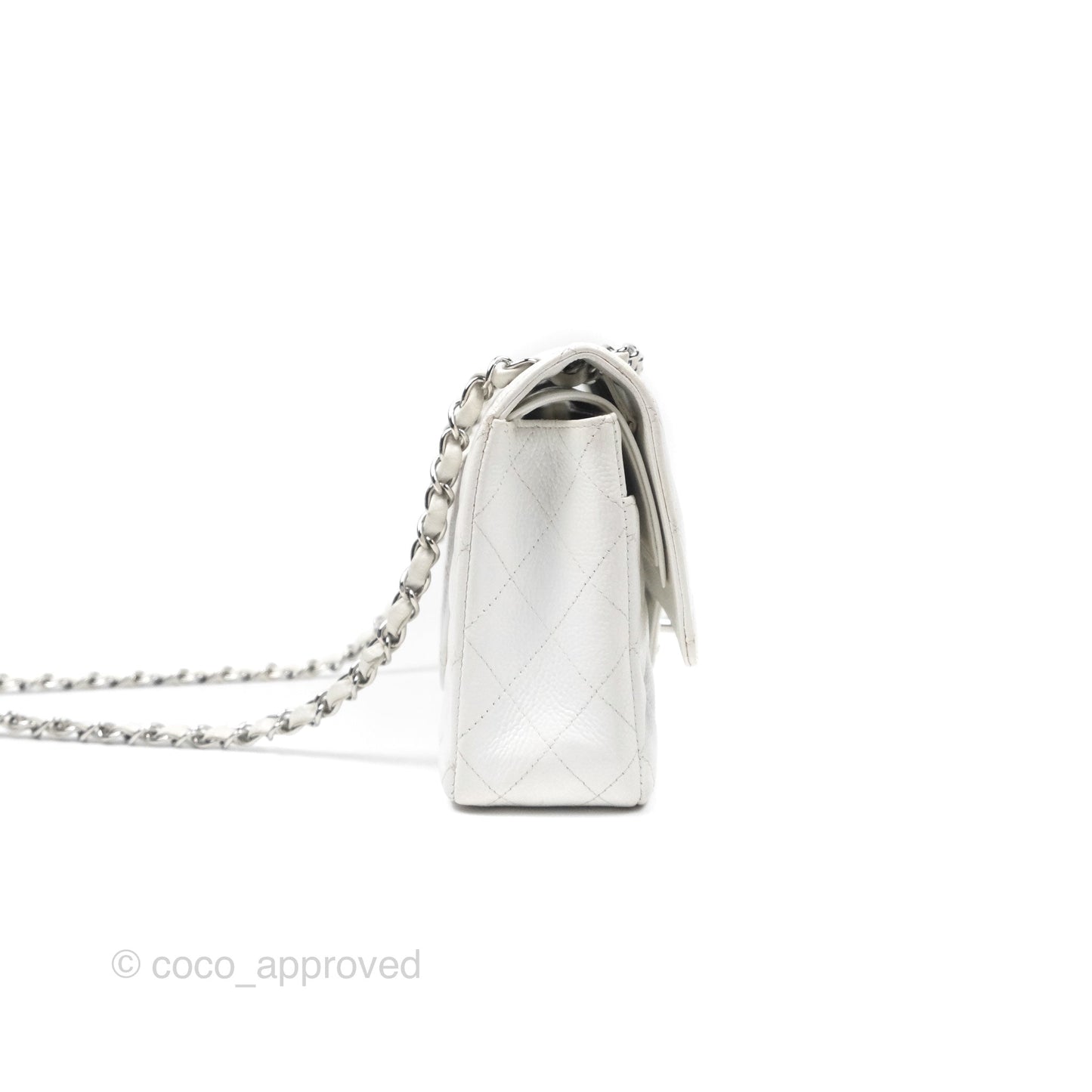 Chanel Classic M/L Medium Flap Quilted White Caviar Silver Hardware