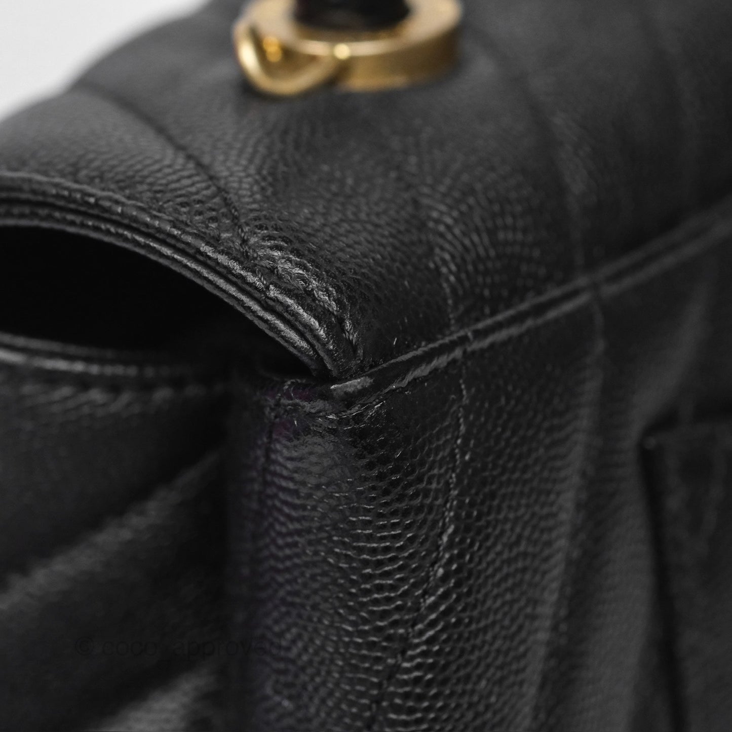 Chanel Small Coco Handle Chevron Black Caviar Aged Gold Hardware Lizard Handle