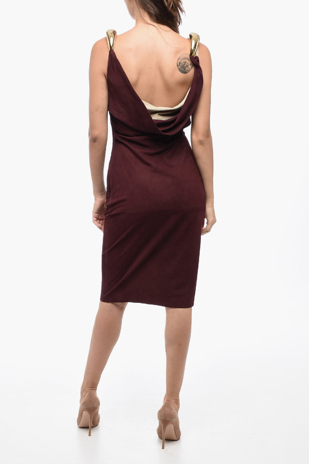 Luxury Bottega Veneta Suede Leather FLUID Dress With Statement Shoulders Straps