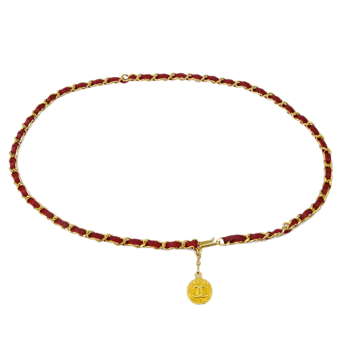 Luxury Chanel Gold Red Medallion Chain Belt Small New