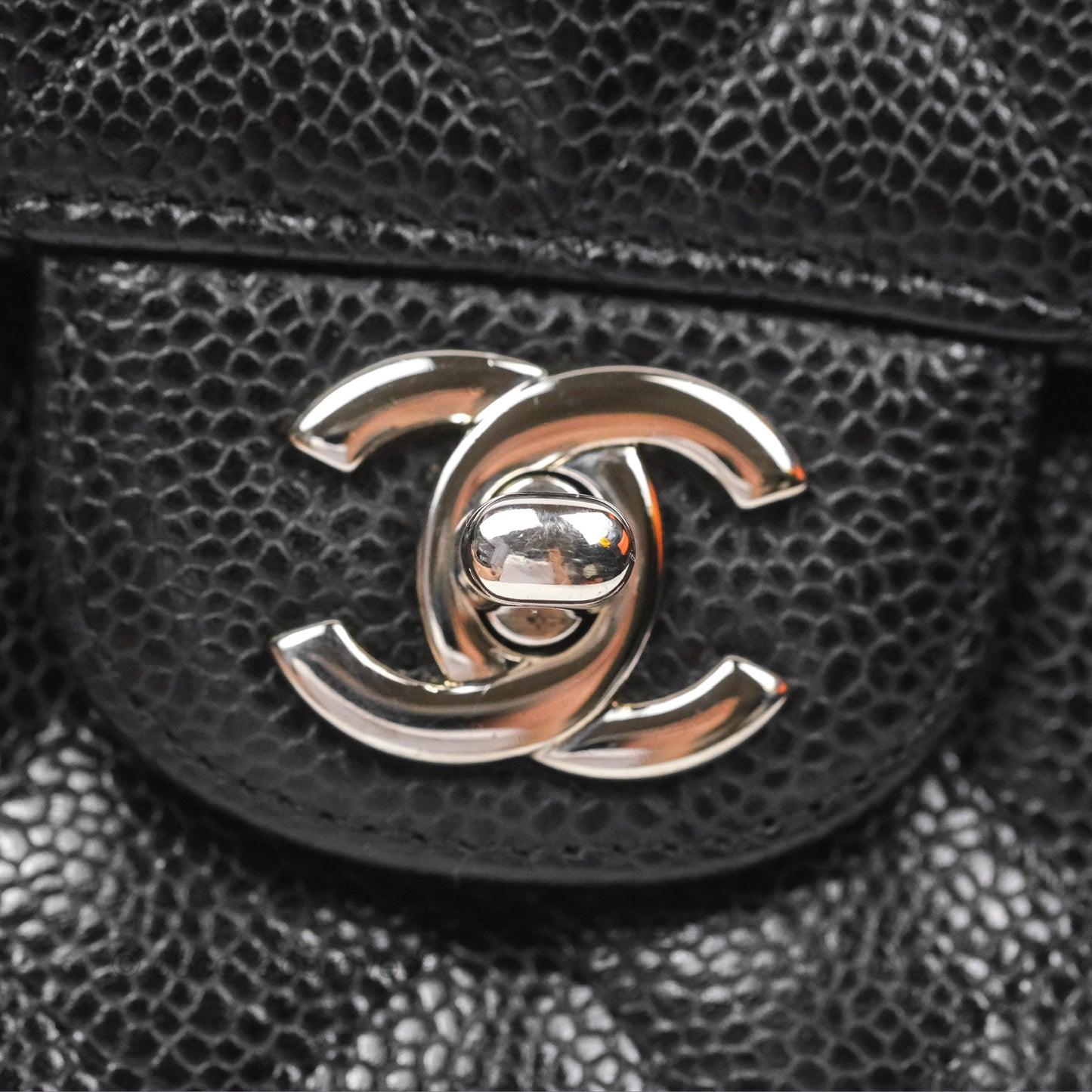 Chanel East West Flap Bag Black Caviar Silver Hardware