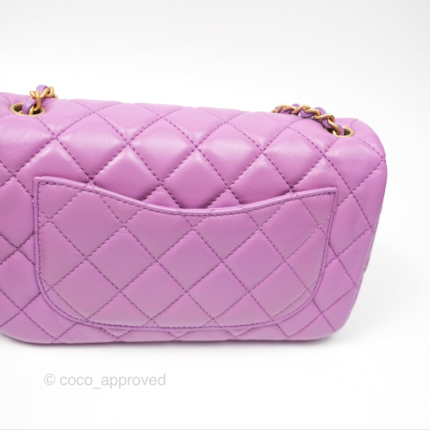 Chanel Mini Rectangular Pearl Crush Quilted Purple Lambskin Aged Gold Hardware