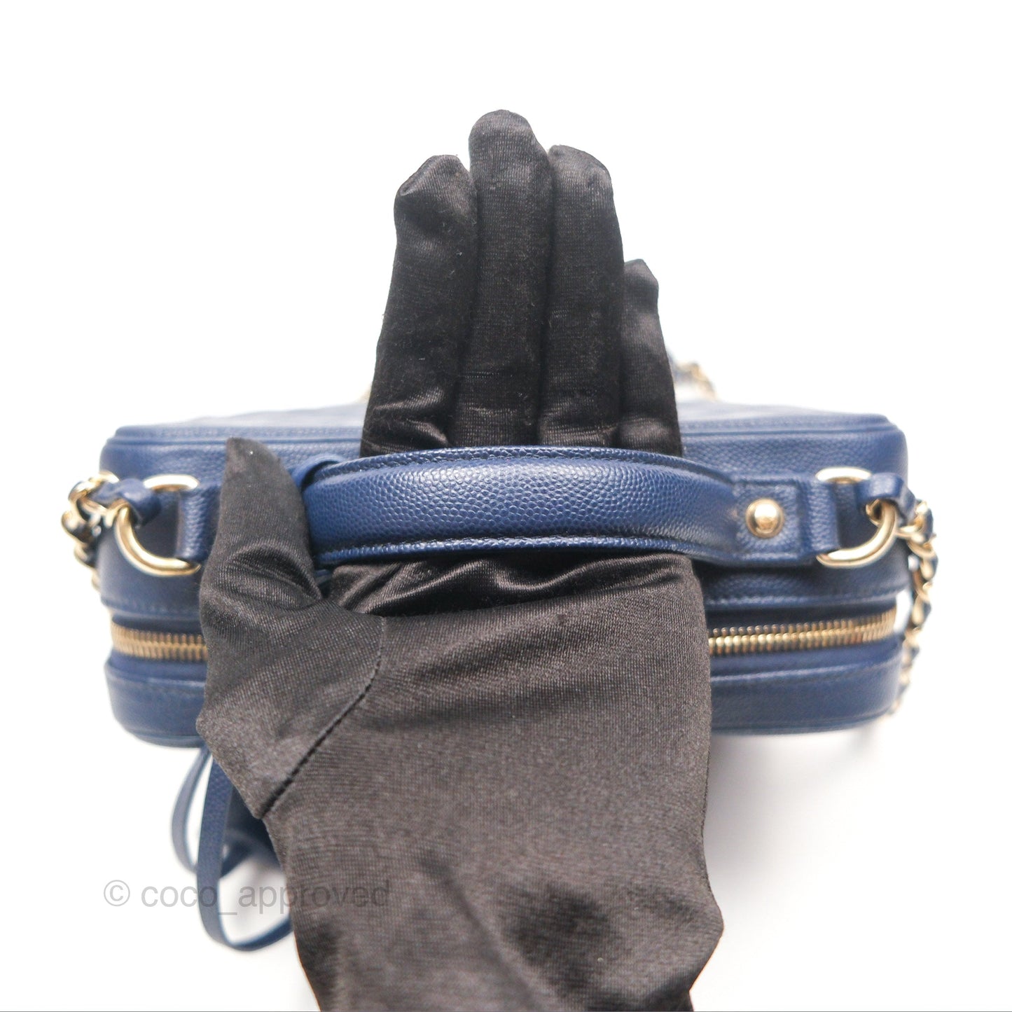 Chanel Quilted Medium CC Filigree Vanity Case Dark Navy Caviar Gold Hardware