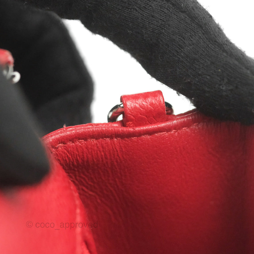 Chanel Quilted Mini Rectangular Flap Red Caviar Silver Hardware