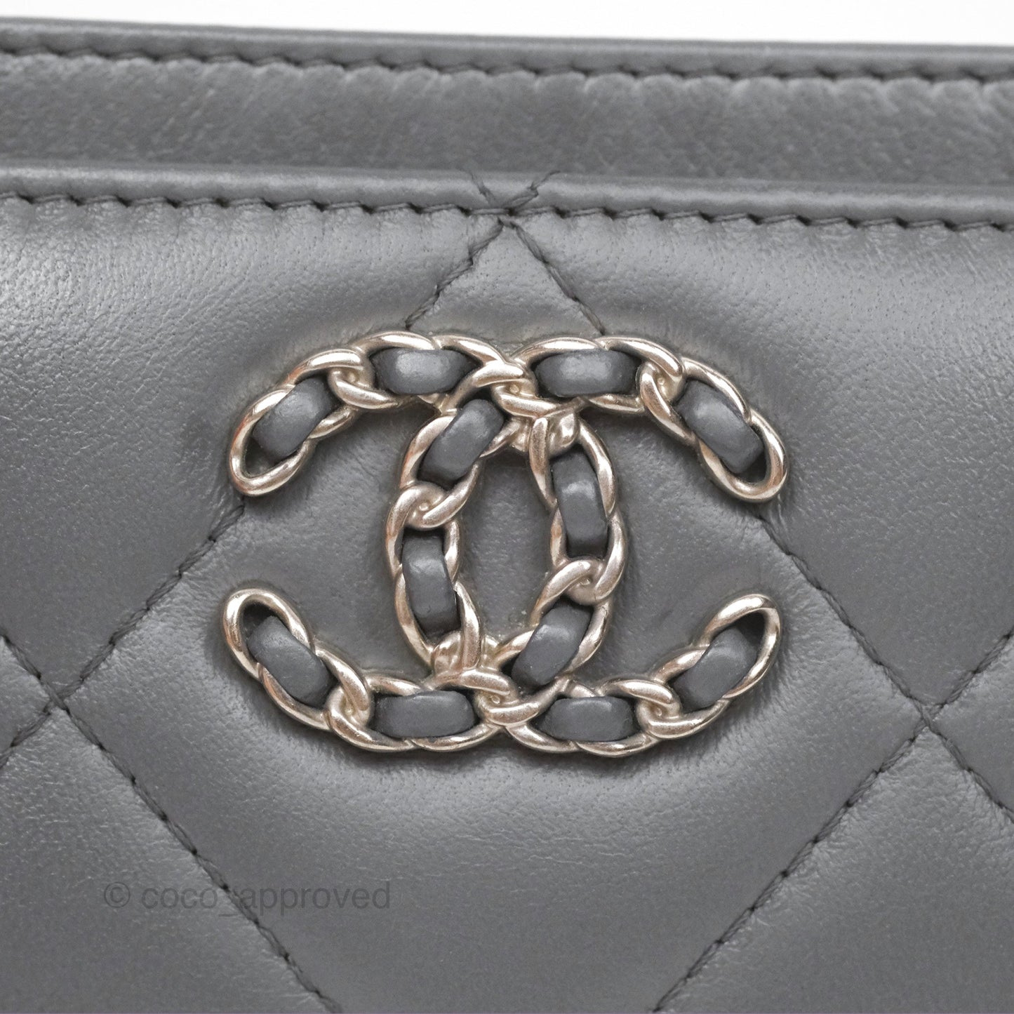Chanel 19 Quilted Flat Card Holder Dark Grey Lambskin