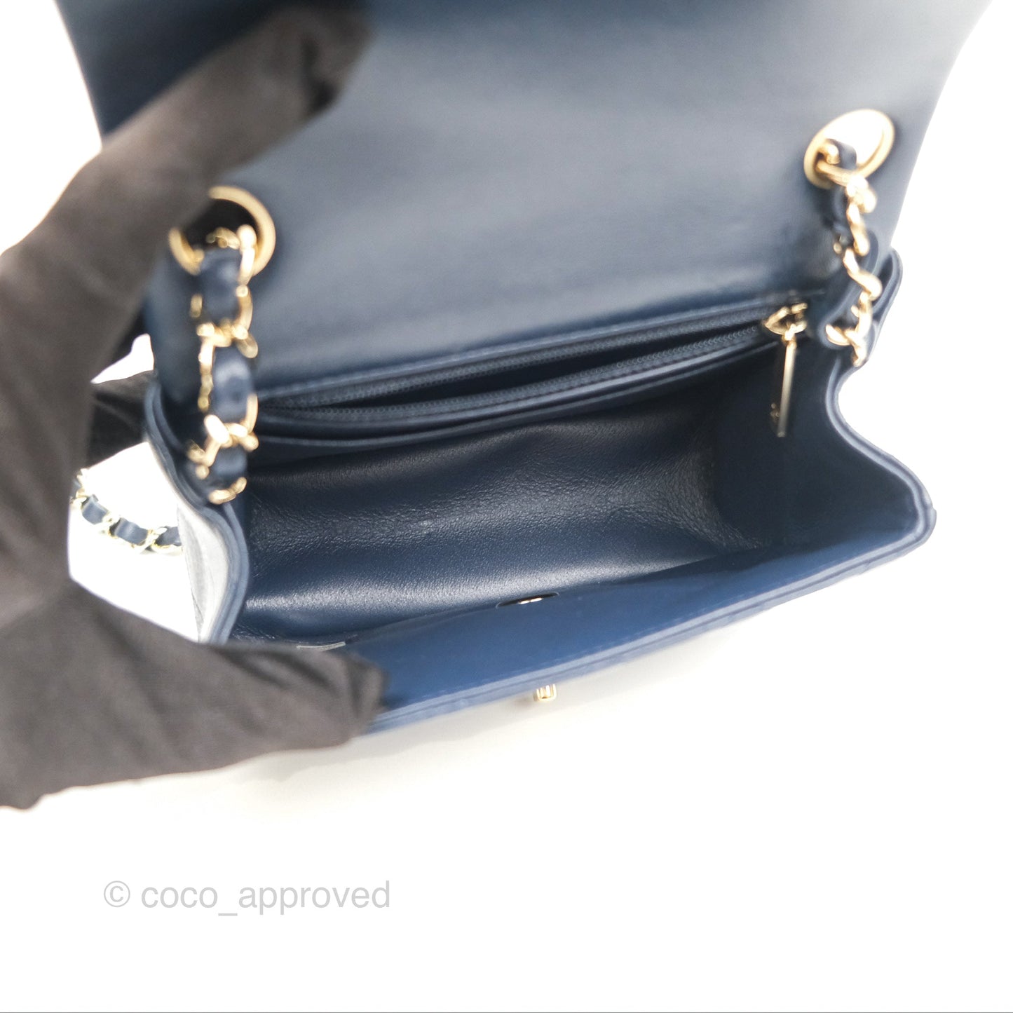 Chanel Mini Square Quilted Navy Lambskin Gold Hardware