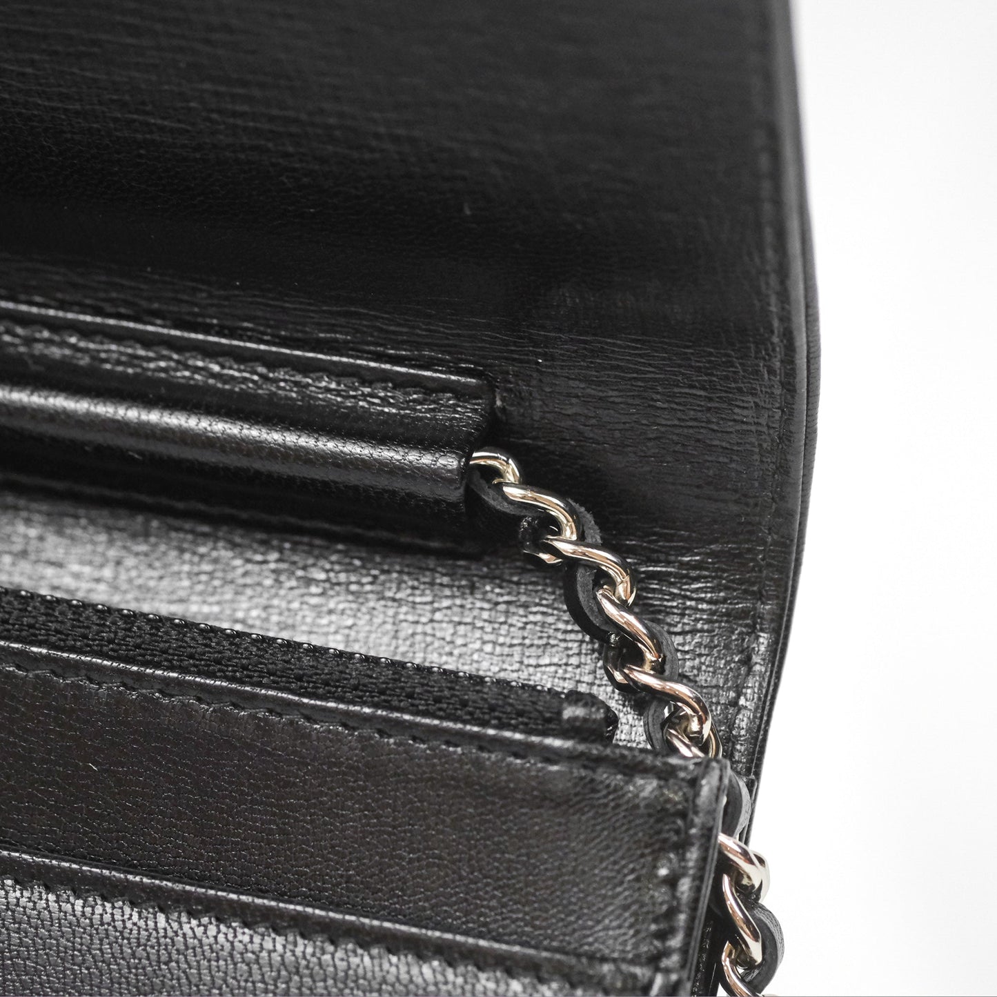 Chanel Diamond CC Wallet On Chain WOC Black Goatskin Silver Hardware