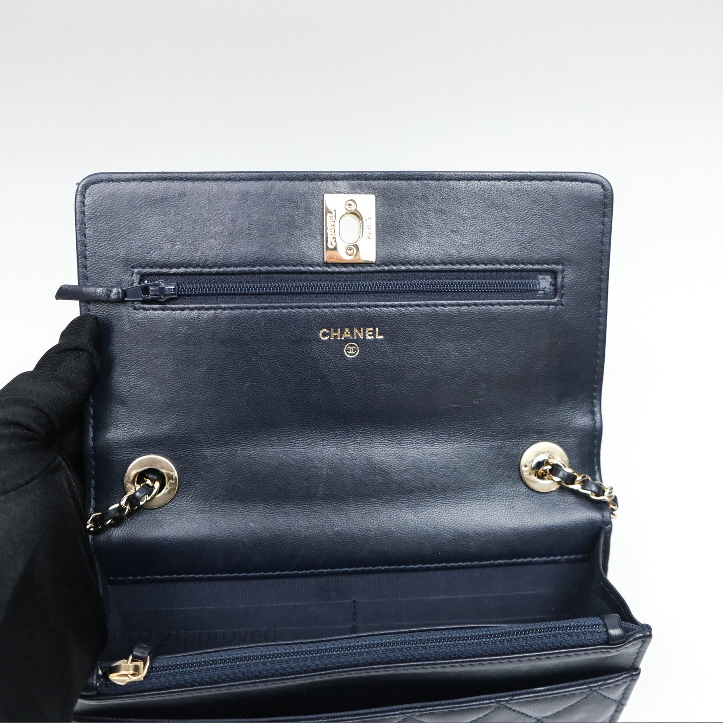 Chanel Trendy CC WOC Wallet On Chain Navy Lambskin Gold Hardware