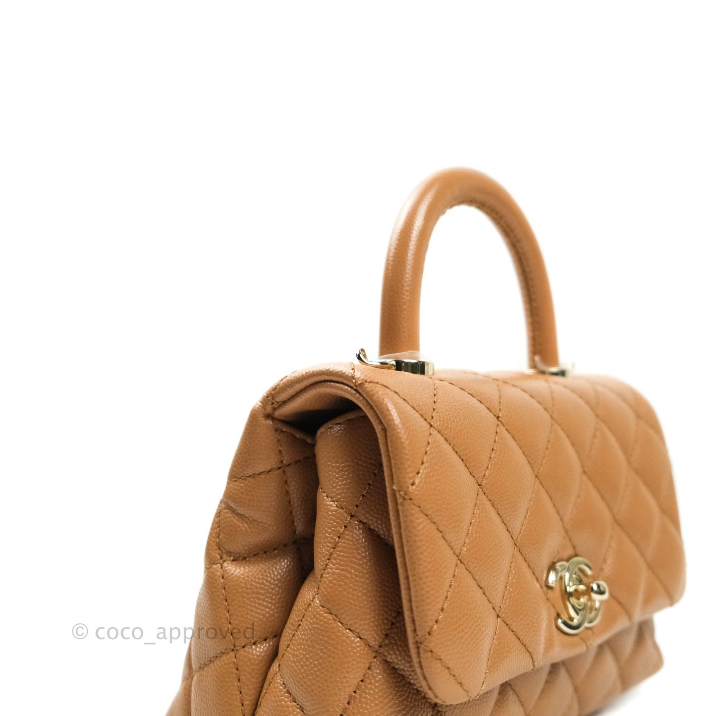 Chanel Quilted Extra Mini Coco Handle Dark Beige Caviar Gold Hardware 21P