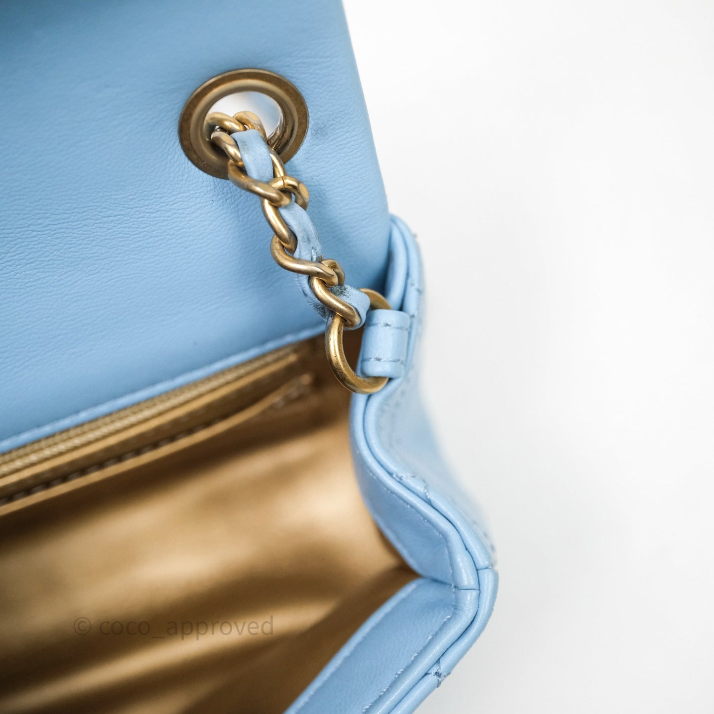Chanel Mini Rectangular Pearl Crush Quilted Blue Lambskin Aged Gold Hardware