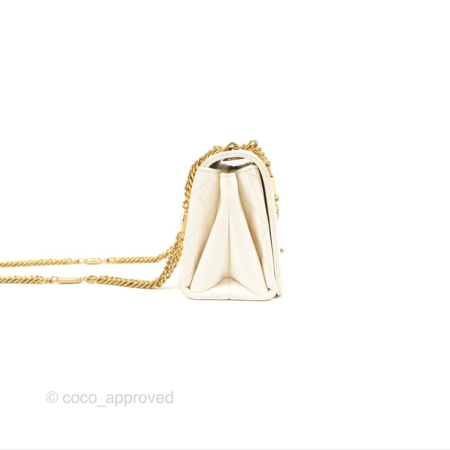 Chanel Mini Flap Bag with Enamel Charm Chain White Lambskin Gold Hardware