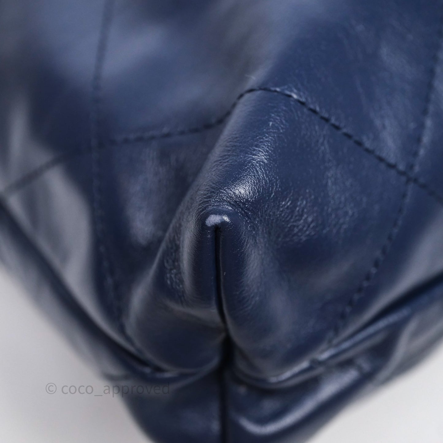 Chanel 22 Small Blue Shiny Calfskin Aged Gold Hardware