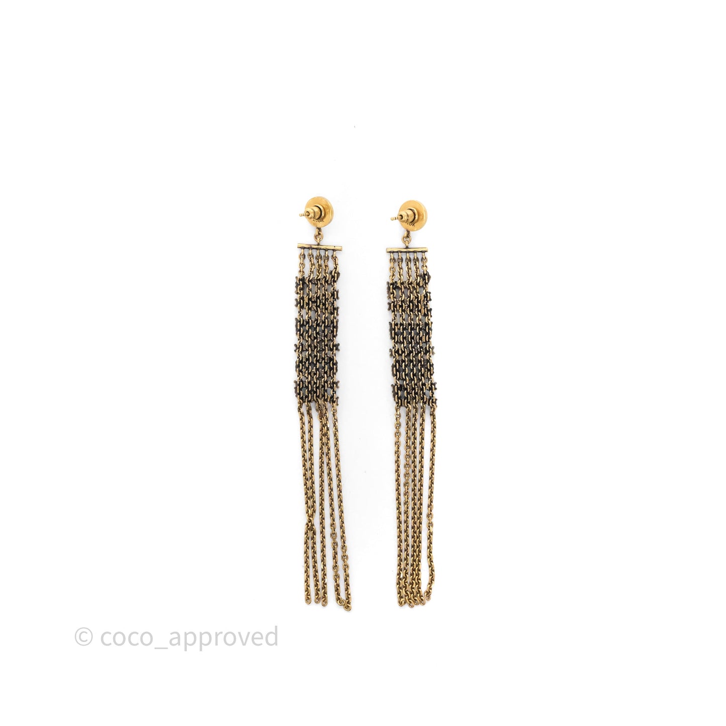 Christian Dior Crystal J'Adior Dangle Chain Earrings Gold Tone