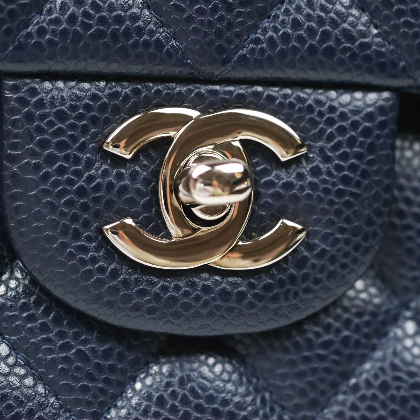 Chanel Classic M/L Medium Flap Quilted Navy Caviar Silver Hardware