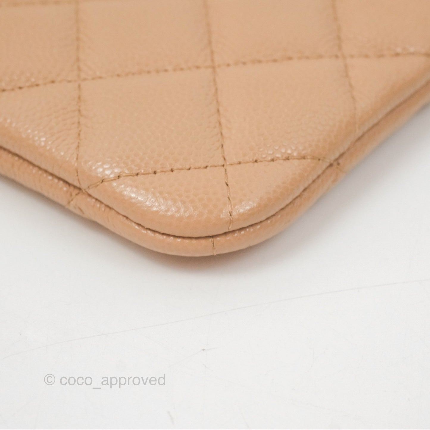 Chanel Quilted Mini O Case Beige Caviar Gold Hardware