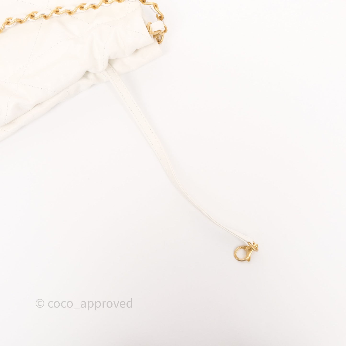 Chanel 22 Small White Aged Calfskin Black Logo Aged Gold Hardware