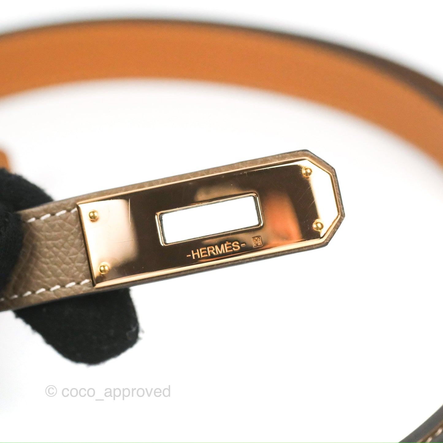Hermès Kelly Buckle Belt Etoupe Epsom Rose Gold Hardware
