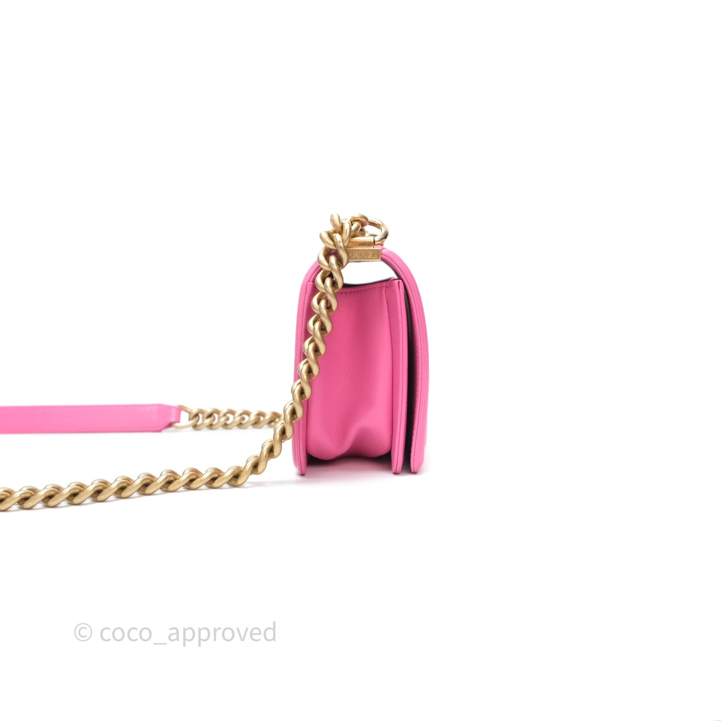 Chanel Small Boy Pink Calfskin Aged Gold Hardware