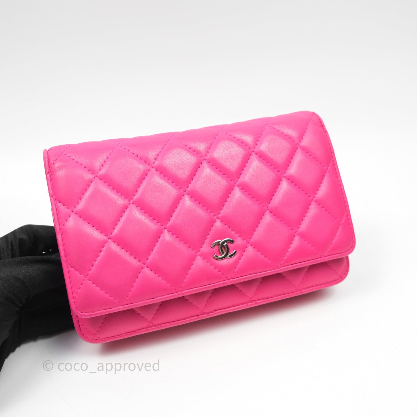 Chanel Quilted Wallet on Chain WOC Pink Lambskin Silver Hardware
