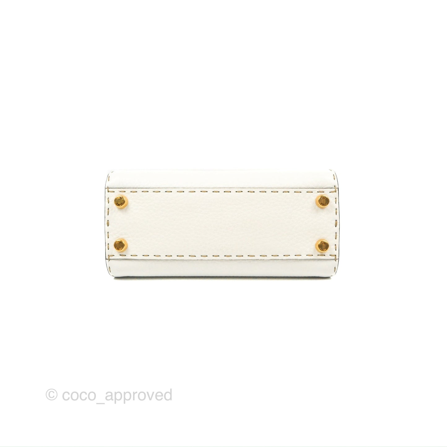 Fendi Mini Peekaboo Bag Contrast Stitch Off White/Navy Grained Leather Gold Hardware