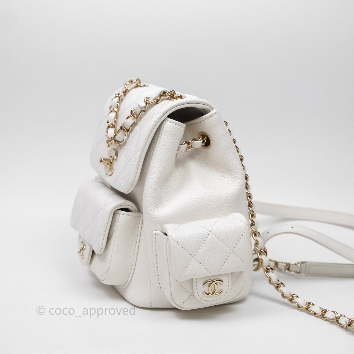 Chanel Small Duma Backpack Caviar White Gold Hardware