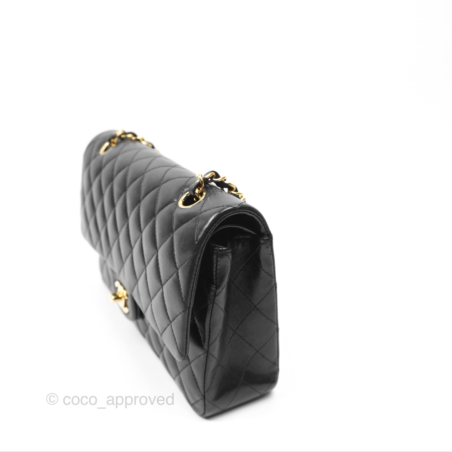 Chanel Classic M/L Medium Flap Quilted Black Lambskin Gold Hardware