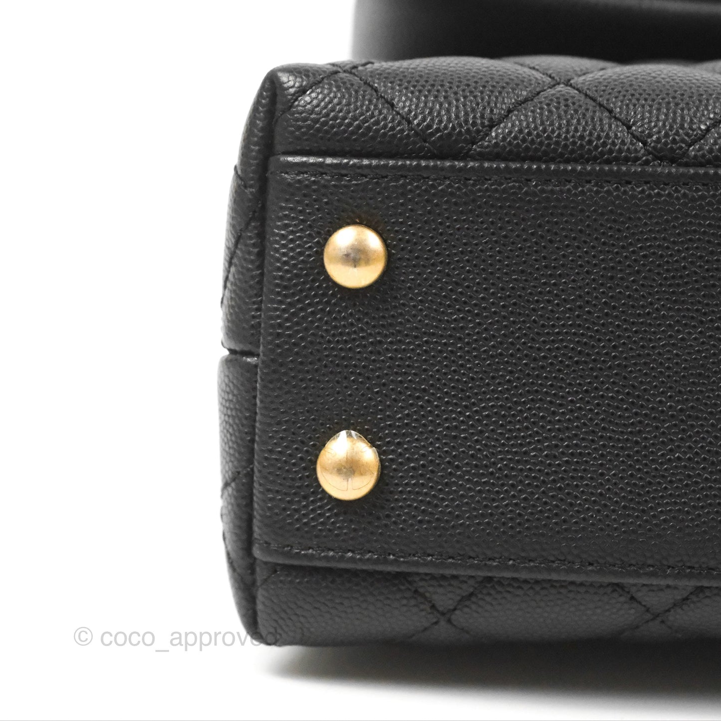 Chanel Small Coco Handle Quilted Black Caviar Aged Gold Hardware Lizard Handle