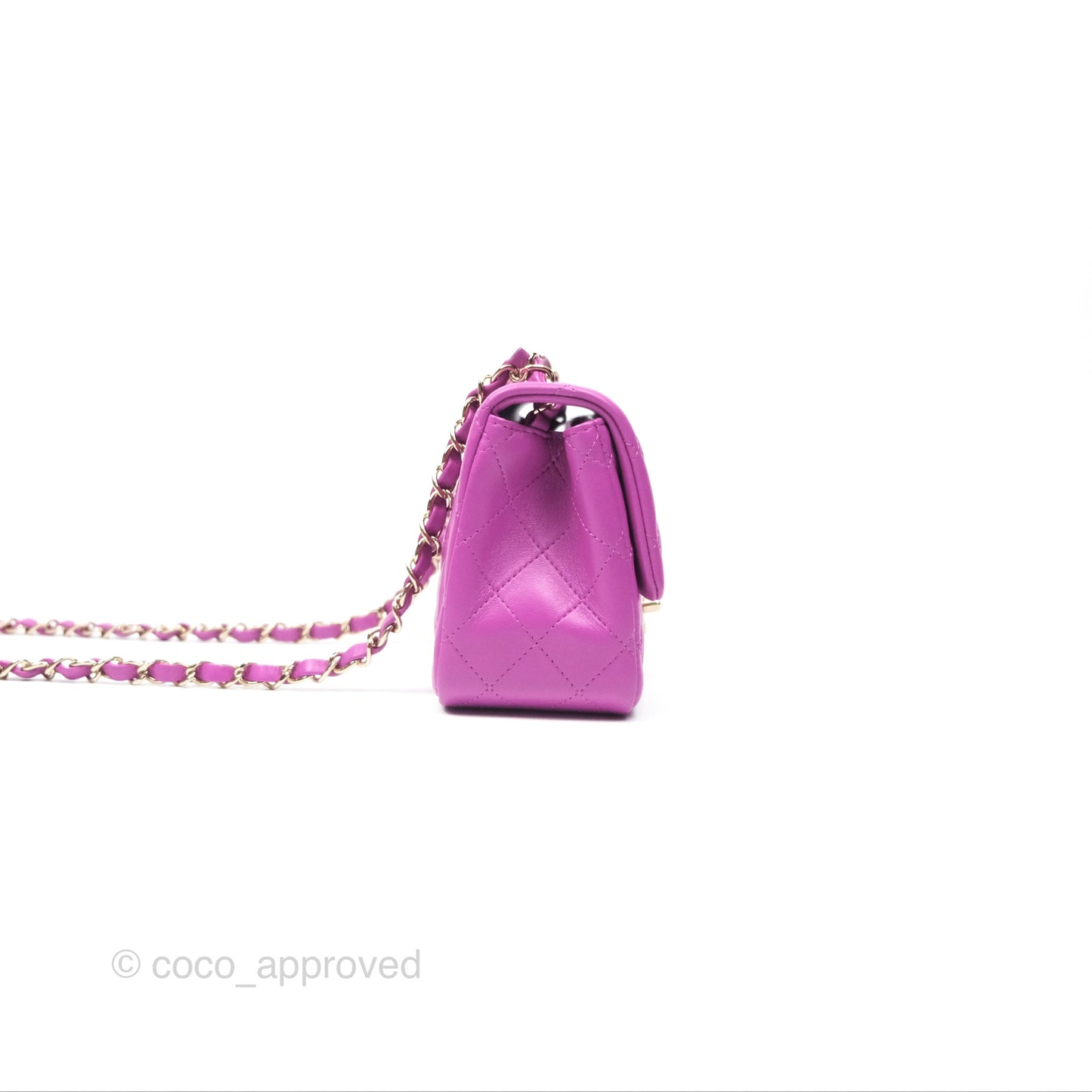 Chanel Mini Square Flap Quilted Purple Lambskin Gold Hardware