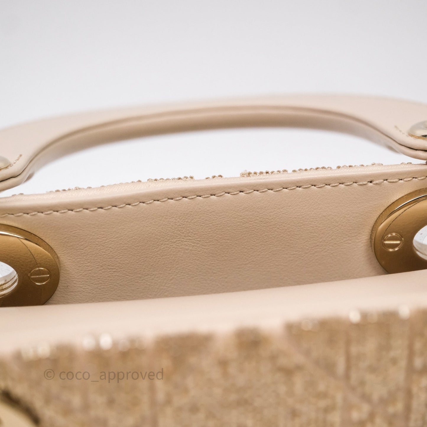 Christian Dior Mini Dior Caramel Beige Microbead-Embroidered Cotton with Cannage Motif