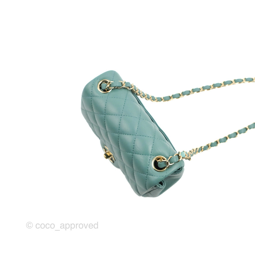 Chanel Mini Square Teal Green Lambskin Gold Hardware