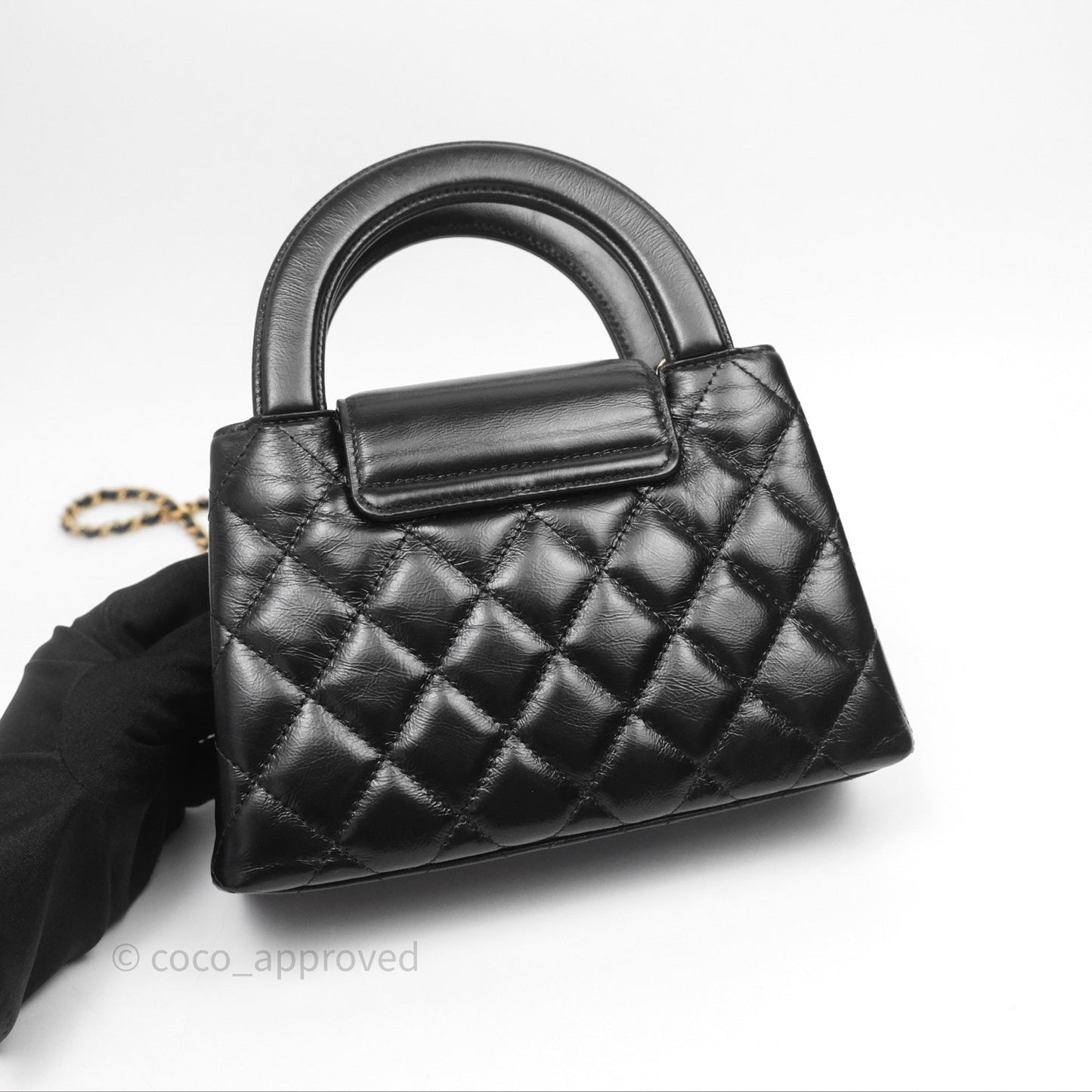 Chanel Kelly Bag Quilted Black Shiny Crumpled Calfskin Aged Gold Hardware
