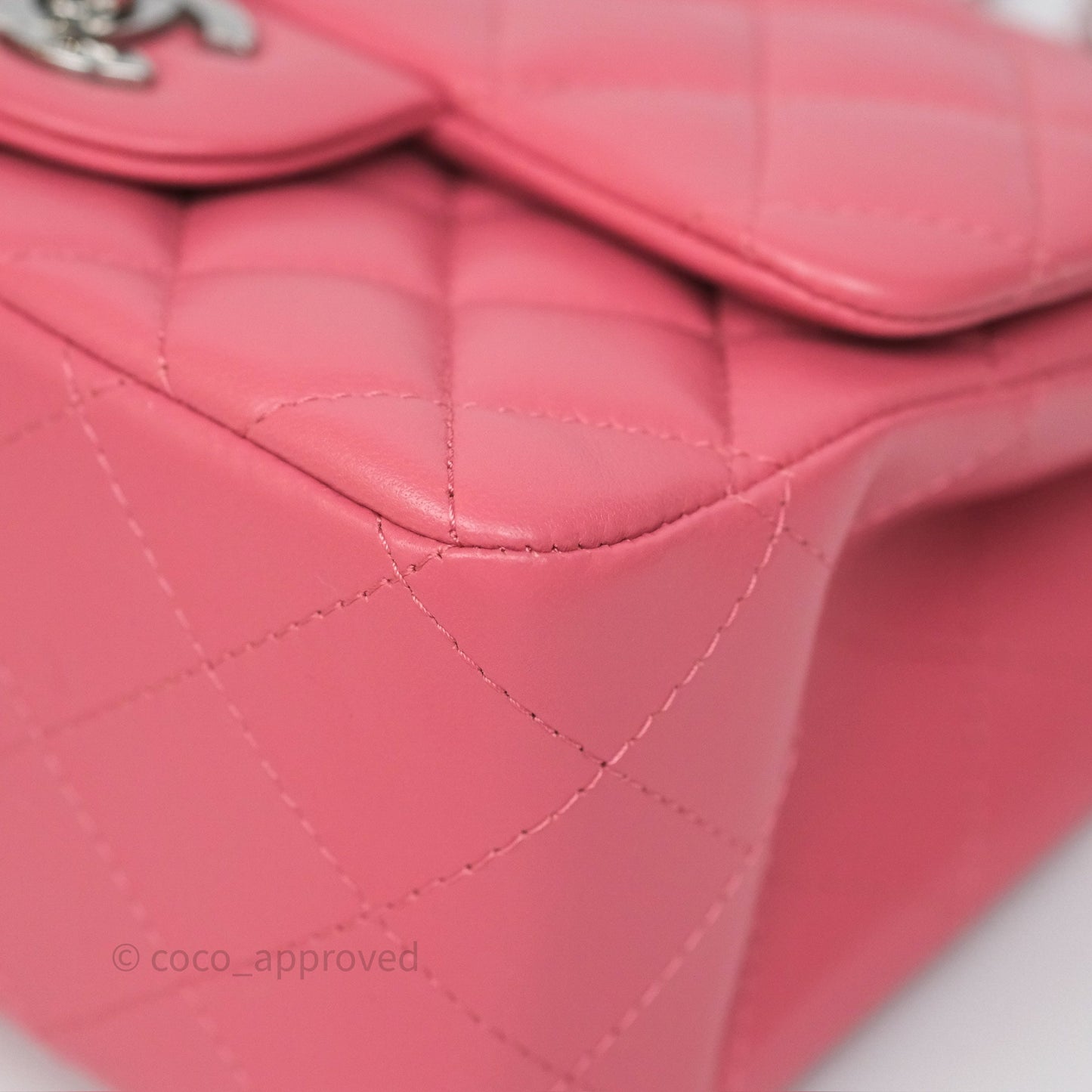 Chanel Mini Square Flap Quilted Pink Lambskin Silver Hardware